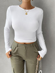 round neck slim long sleeve top