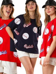 English letters sequin embroidered knitted pullover short-sleeved top