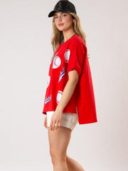English letters sequin embroidered knitted pullover short-sleeved top