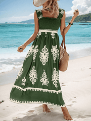 Resort style printed cross front midi dress - 808Lush