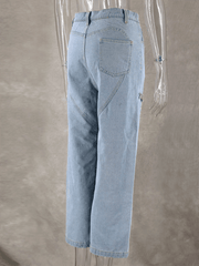 Women blue ripped straight jeans