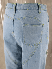 Women blue ripped straight jeans