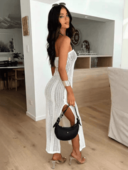 sexy see-through lace dress chest wrap hip skirt - 808Lush