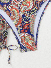 Cashew flower print lace-up bikini sexy two-piece swimsuit