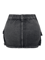 denim women's Shorts retro elastic tight workwear pocket hip - 808Lush