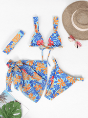 two-piece swimsuit four-piece sexy backless printed bikini