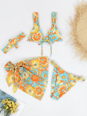 two-piece swimsuit four-piece sexy backless printed bikini