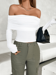 Women's casual solid color pullover one shoulder top