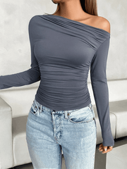 Women's casual slim fit oblique collar pullover top
