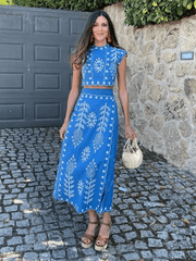 Printed Holiday Style Two-piece Skirt Set