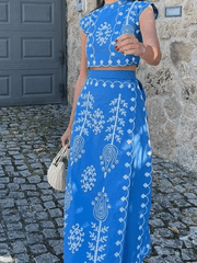 Printed Holiday Style Two-piece Skirt Set