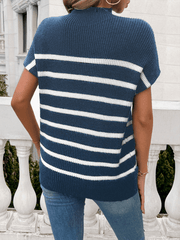 Women's contrasting color short-sleeved pullover sweater
