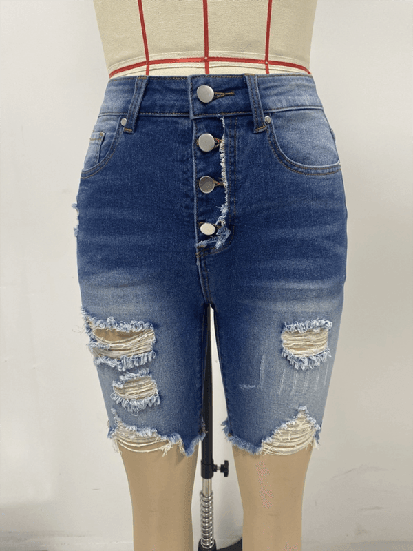 Slim Fit Denim Shorts Women's Street Ripped Raw Edge Tights - 808Lush