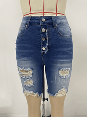 Slim Fit Denim Shorts Women's Street Ripped Raw Edge Tights - 808Lush