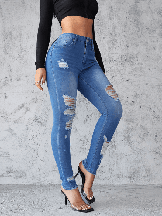 ripped jeans slim fit hip lift skinny jeans - 808Lush