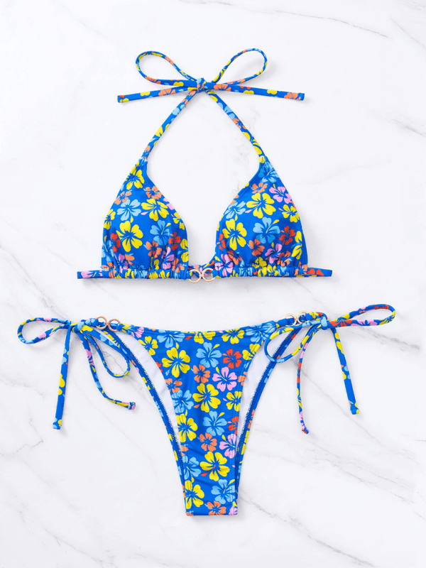 Triangle Cup Printed Lace-Up Sexy Bikini Swimsuit - 808Lush