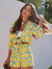 leisure holiday lemon print shorts suit