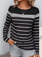 Ladies casual striped long-sleeved T-shirt