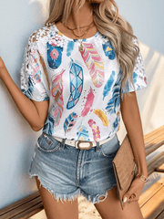 style splicing lace short-sleeved T-shirt simple temperament basic T-shirt