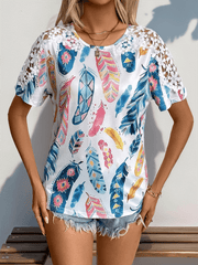 style splicing lace short-sleeved T-shirt simple temperament basic T-shirt