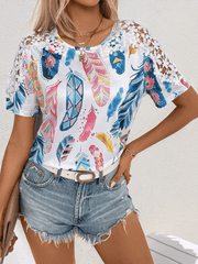 style splicing lace short-sleeved T-shirt simple temperament basic T-shirt