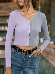 Knitted Cardigan V-neck Button Long Sleeve