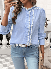 Women's Striped Lace Long Sleeve Shirt