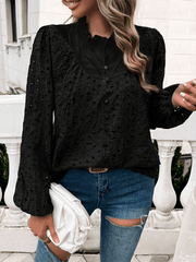 Women's hollow puff sleeve embroidered top