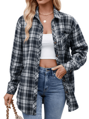 Women's casual loose plaid shirt
