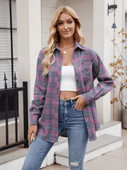 Women's casual loose plaid shirt