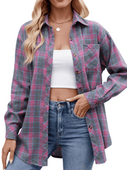 Women's casual loose plaid shirt
