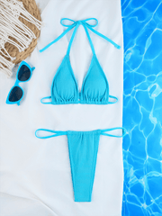 simple sexy ribbed solid color gathered bikini