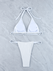 simple sexy ribbed solid color gathered bikini