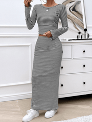 casual striped knitted long-sleeved suit