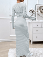 casual striped knitted long-sleeved suit