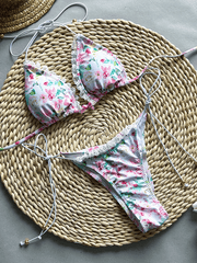 Women's bikini floral print lace-up two-piece swimsuit