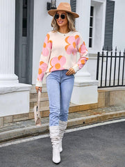 Women's round neck fashionable big flower sweater