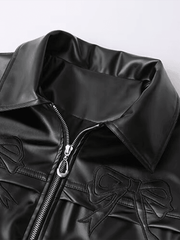 Black Bow Zipper Leather Jacket