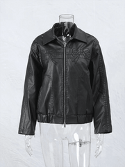 Black Bow Zipper Leather Jacket