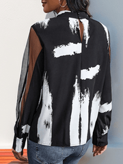 Stand Collar Lace Stitching Long Sleeve Shirt