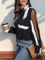 Stand Collar Lace Stitching Long Sleeve Shirt