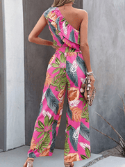 style off-shoulder short print wide-leg pants two-piece set