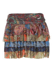 colorful printed pleated sexy hip-hugging short skirt