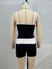 contrast color top low waist shorts casual sports set