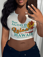 Women's Sexy Letter Printed T-shirt Sleeveless Vest U-neck Small Vest