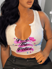 Women's Sexy Letter Printed T-shirt Sleeveless Vest U-neck Small Vest