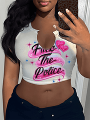 Women's Sexy Letter Printed T-shirt Sleeveless Vest U-neck Small Vest