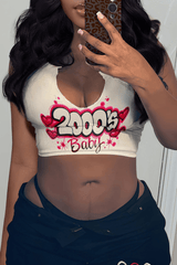 Women's Sexy Letter Printed T-shirt Sleeveless Vest U-neck Small Vest