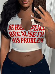 Women's Sexy Letter Printed T-shirt Sleeveless Vest U-neck Small Vest
