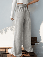women's casual elastic V-neck high waist stitching wide leg trousers